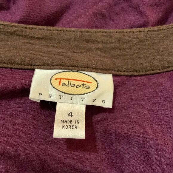 Talbots Purple Brown Belted Faux Wrap Jersey Knit Dress 4 Petite - Picture 9 of 10